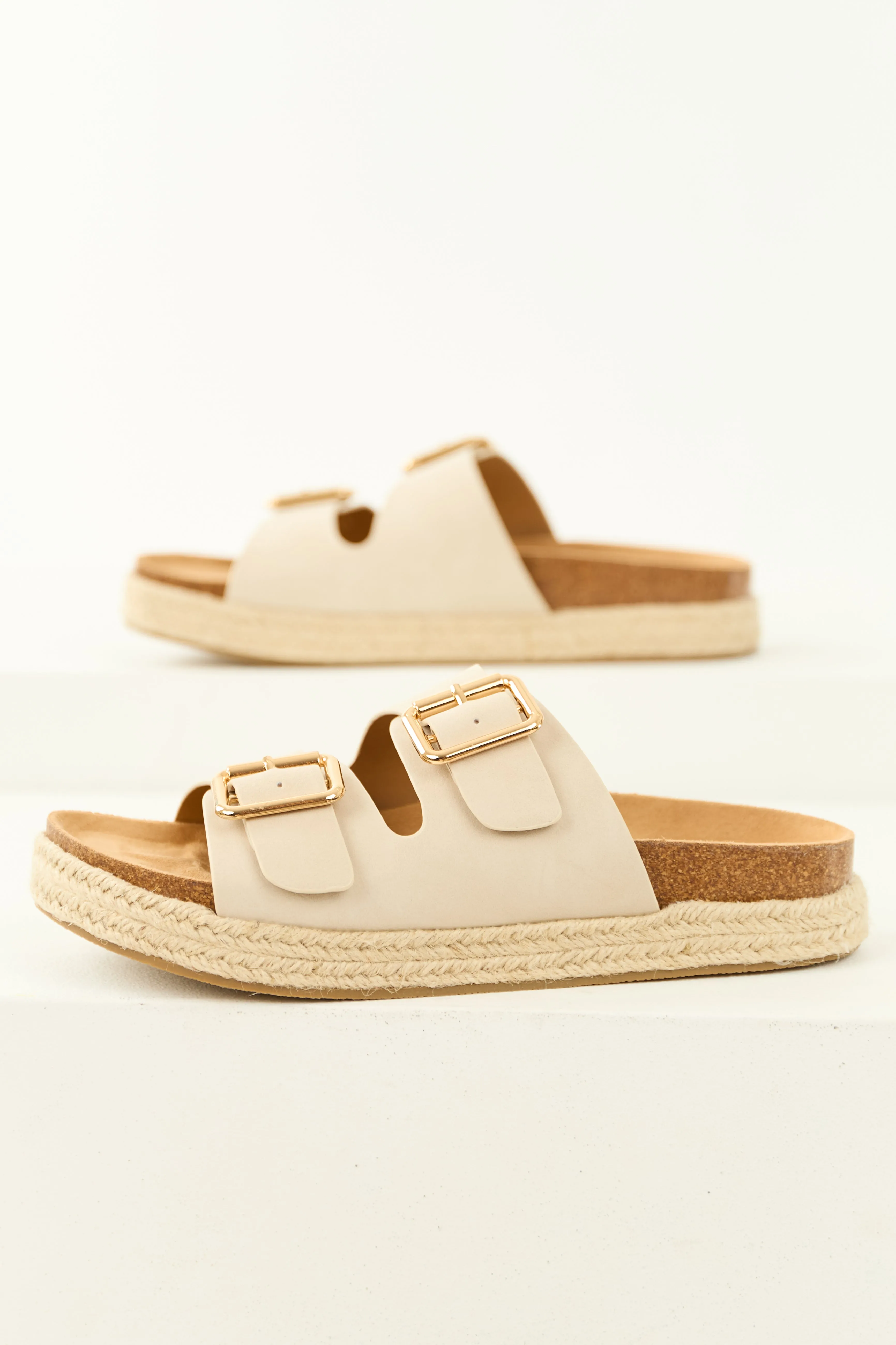 Coconut Espadrille Platform Twin Buckle Sandals