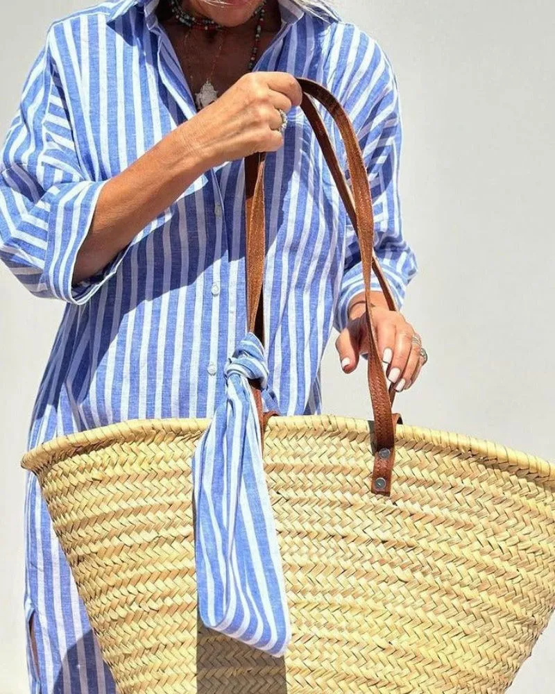 Colen - Classic Striped Lace Shirt Dress