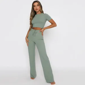 Crop Top & High-Waisted Wide-Leg Pants Set | Trendy & Comfortable | Effortless Style