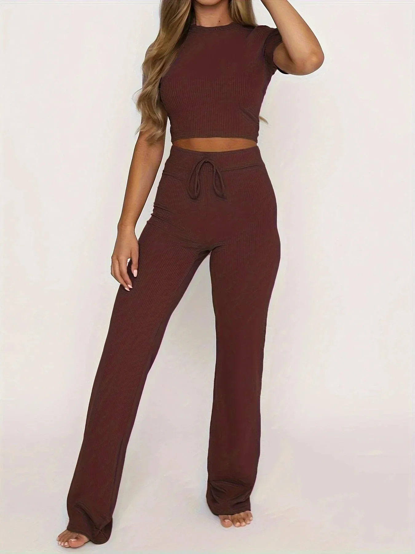 Crop Top & High-Waisted Wide-Leg Pants Set | Trendy & Comfortable | Effortless Style