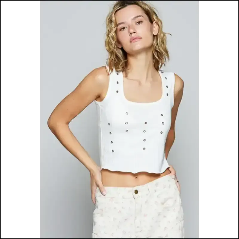 Edgy Eyelet Stud Scoop Neck Cropped Tank