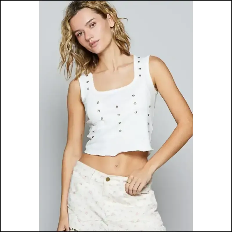 Edgy Eyelet Stud Scoop Neck Cropped Tank