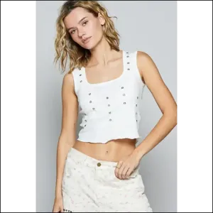 Edgy Eyelet Stud Scoop Neck Cropped Tank