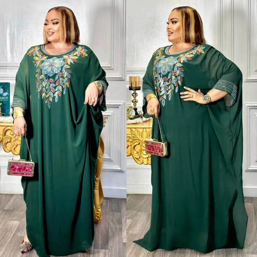 Elegant Embroidered Chiffon Kaftan Plus Size Two-Piece Dress Set