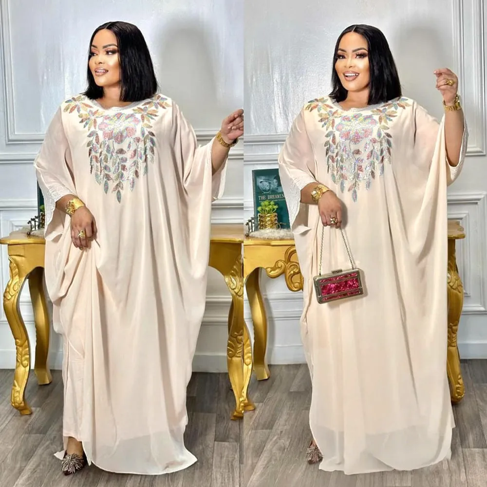 Elegant Embroidered Chiffon Kaftan Plus Size Two-Piece Dress Set
