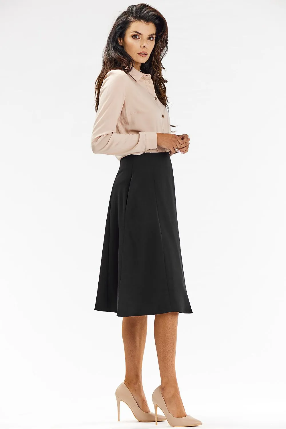 Elegant Flared Midi Skirt with Back Zipper