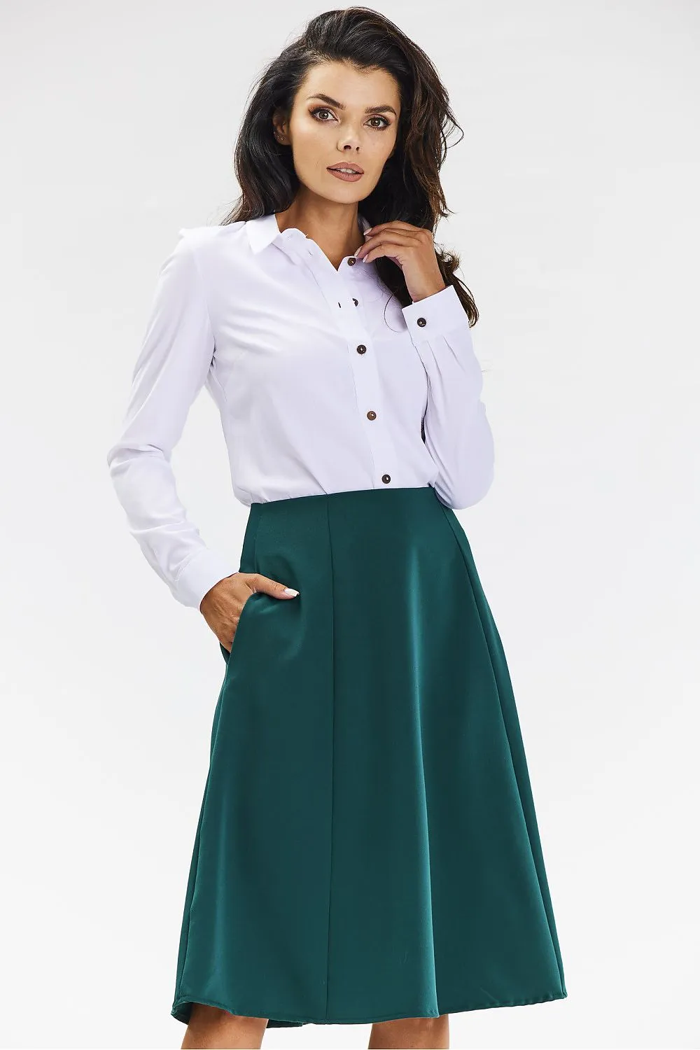 Elegant Flared Midi Skirt with Back Zipper