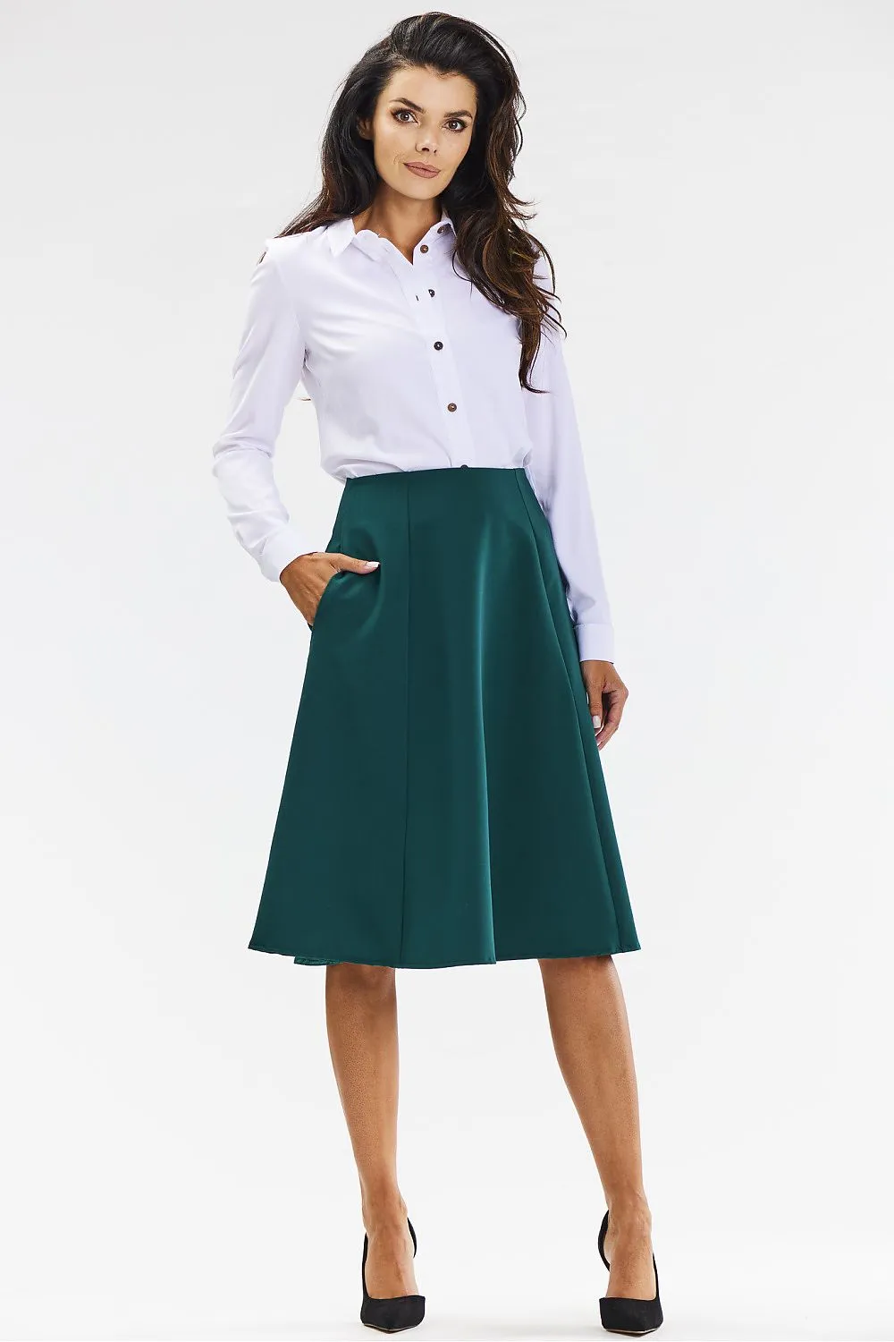 Elegant Flared Midi Skirt with Back Zipper