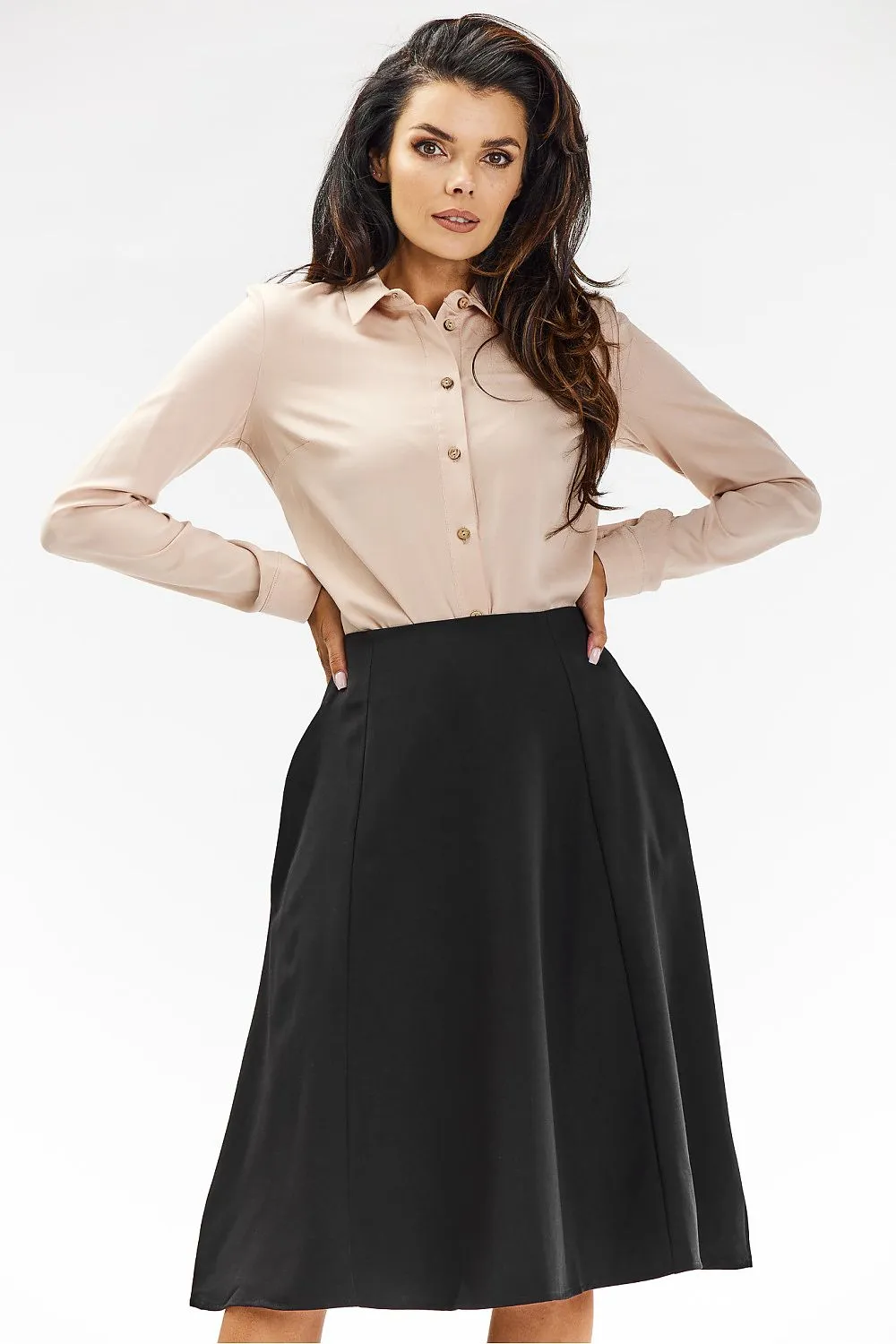 Elegant Flared Midi Skirt with Back Zipper