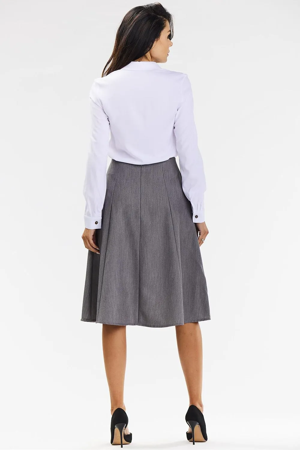 Elegant Flared Midi Skirt with Back Zipper