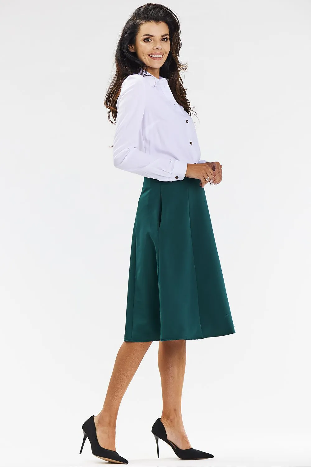 Elegant Flared Midi Skirt with Back Zipper