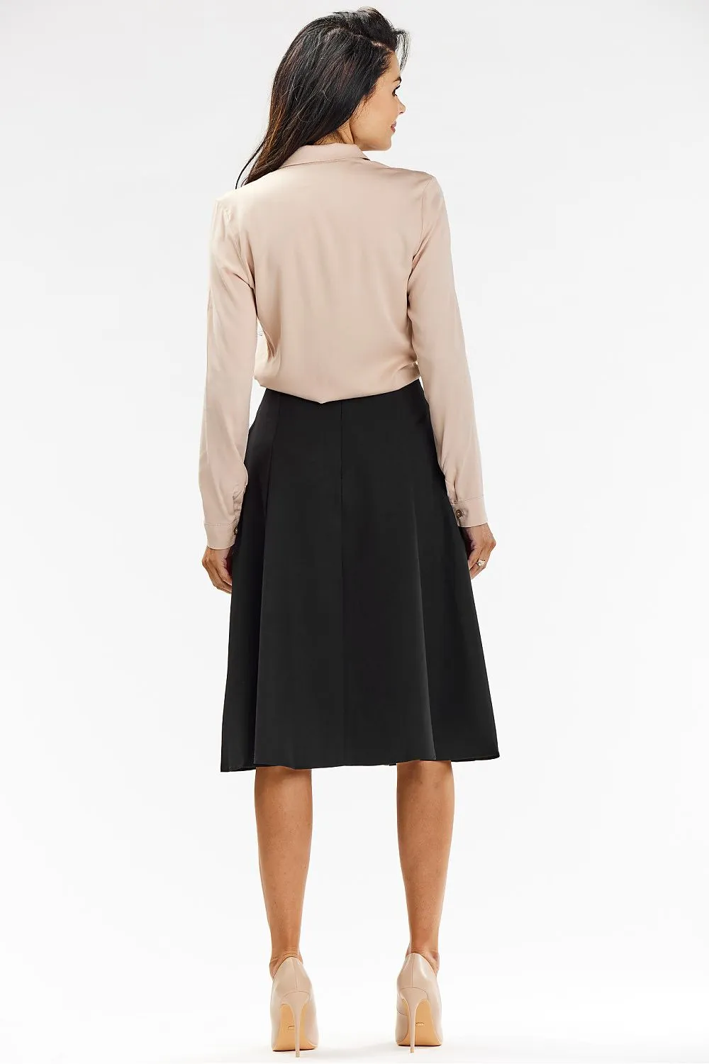 Elegant Flared Midi Skirt with Back Zipper