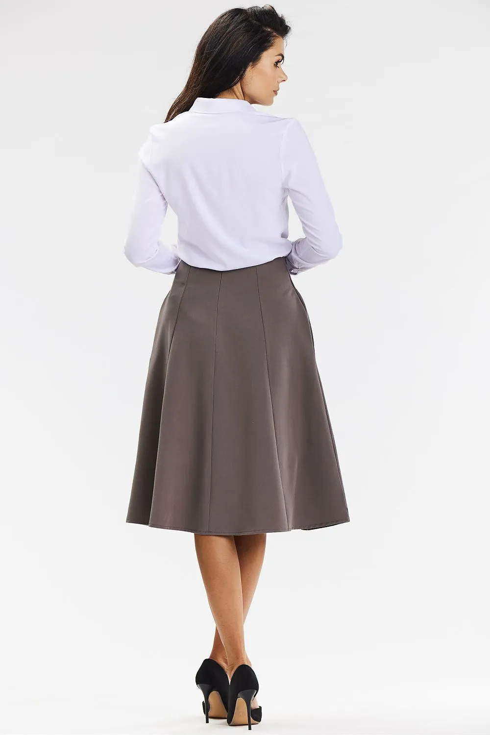 Elegant Flared Midi Skirt with Back Zipper