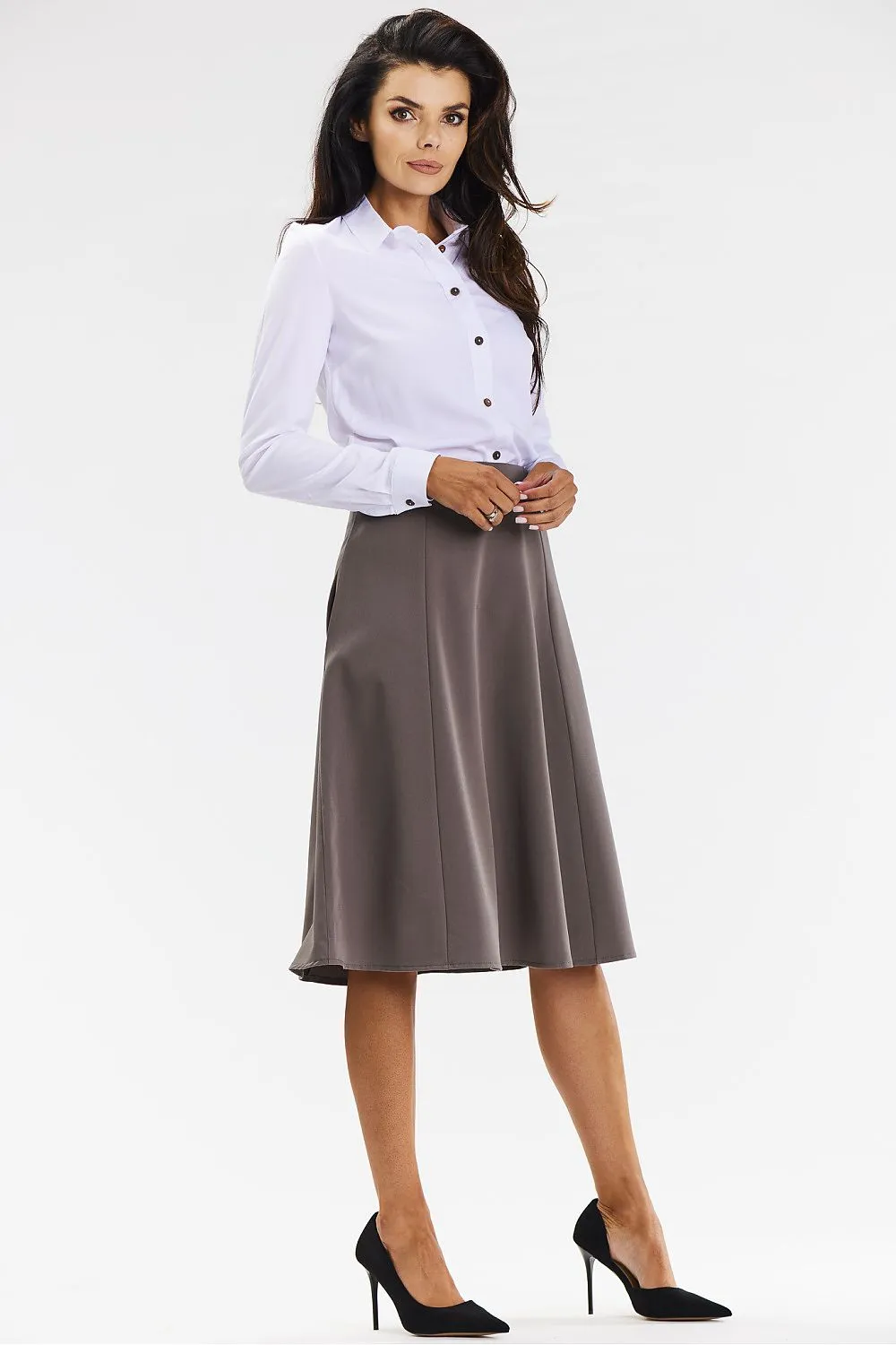 Elegant Flared Midi Skirt with Back Zipper