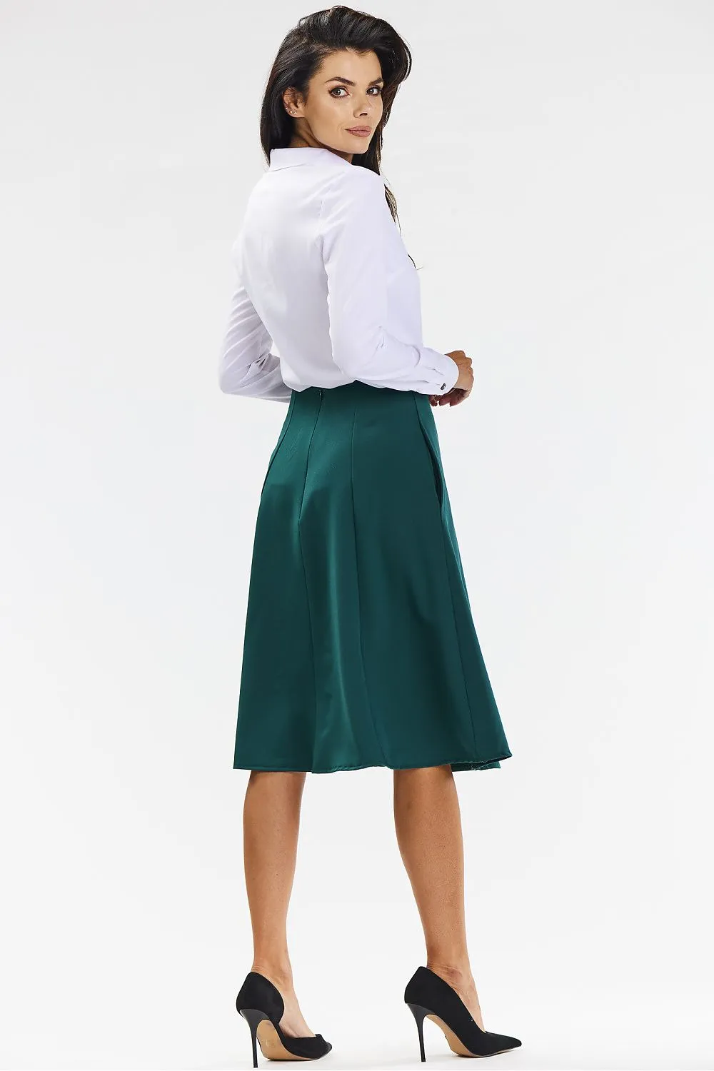 Elegant Flared Midi Skirt with Back Zipper