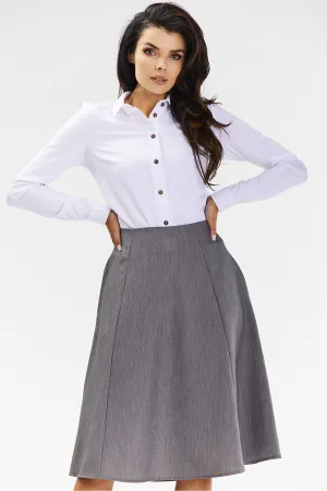 Elegant Flared Midi Skirt with Back Zipper