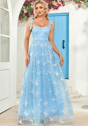 Ethereal Butterfly Embroidered Tie-Strap A-Line Party Gown