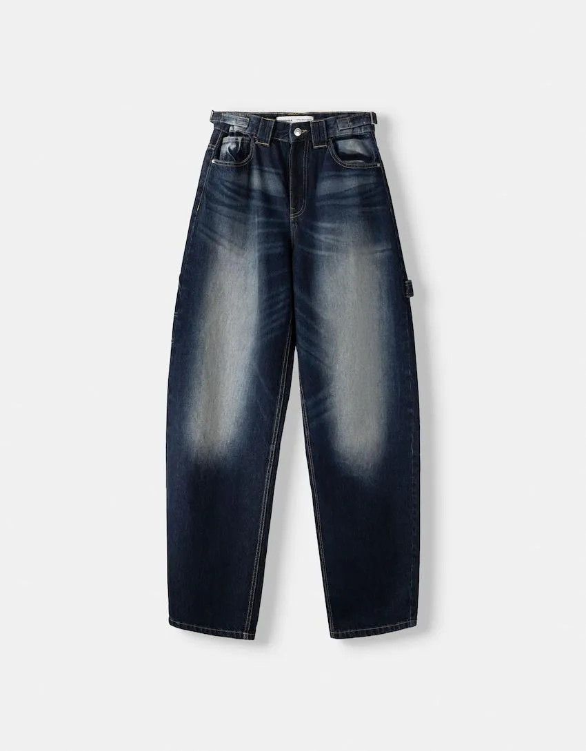 Fashionable High-Waisted Faded Blue Denim Jeans for Women