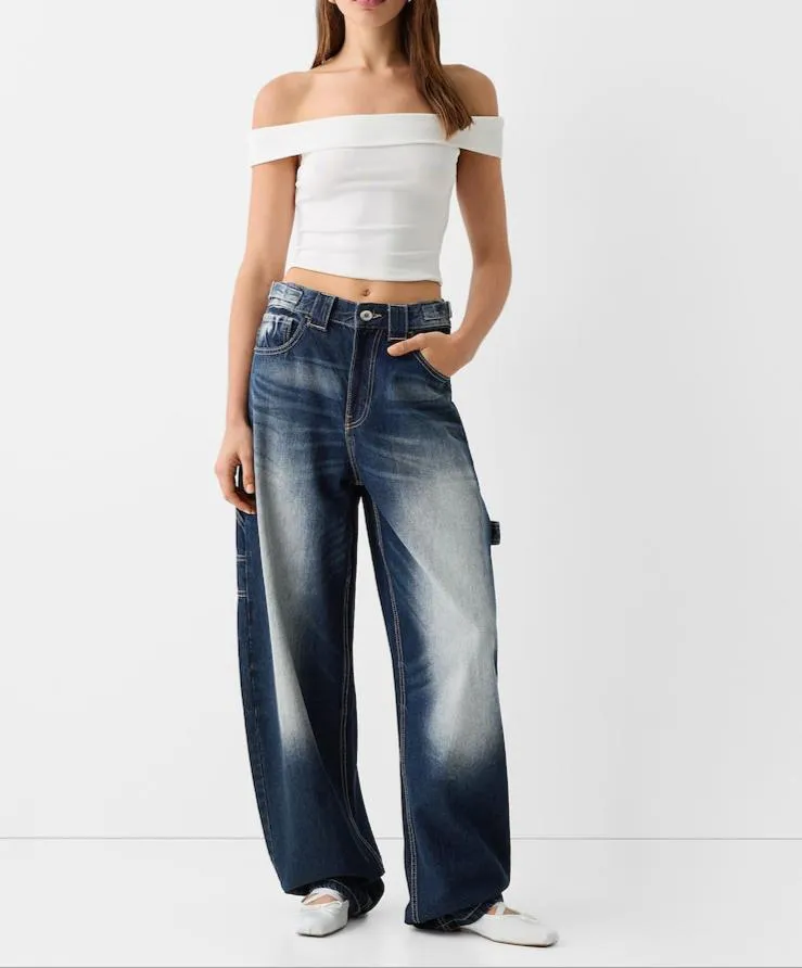 Fashionable High-Waisted Faded Blue Denim Jeans for Women