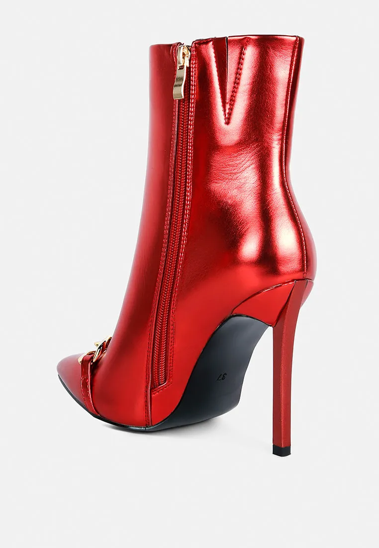 Firefly Metallic Chain Embellished Stiletto Ankle Boots By Ruw