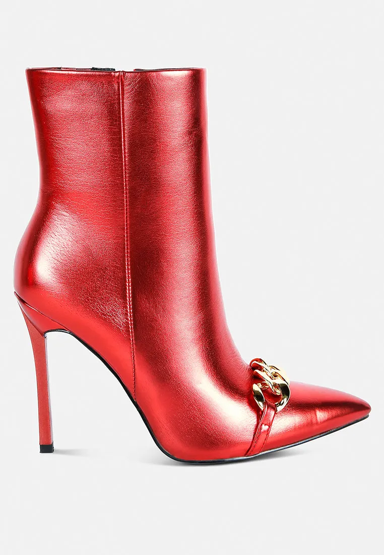 Firefly Metallic Chain Embellished Stiletto Ankle Boots By Ruw