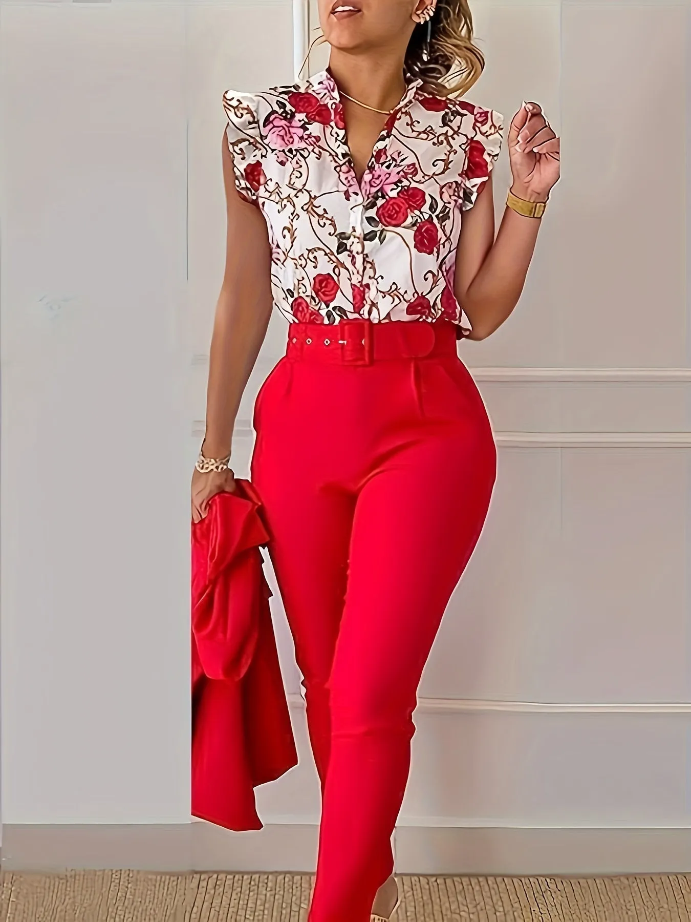 FloraBelle - Trendy Ruffled Sleeve Ensemble