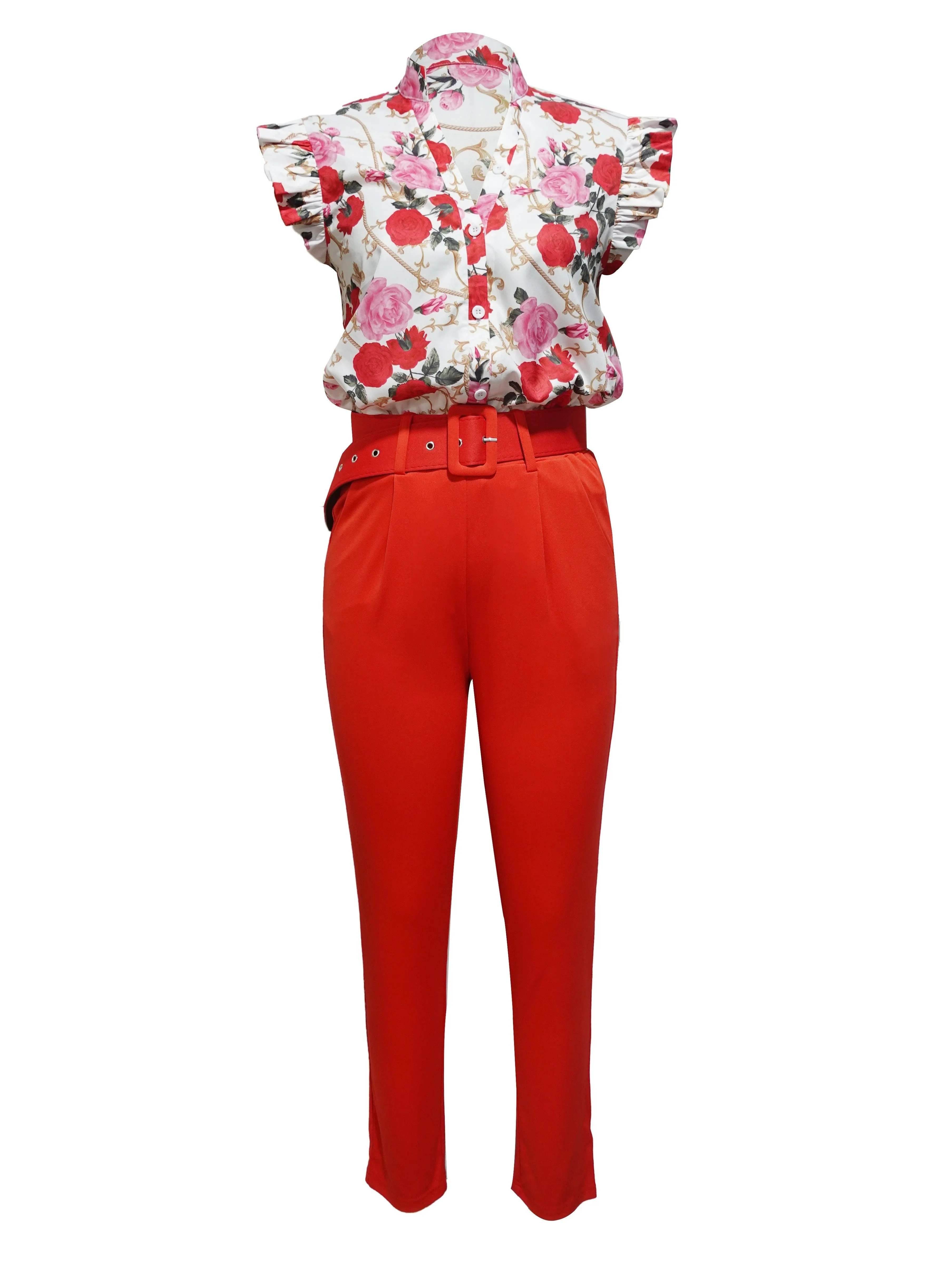 FloraBelle - Trendy Ruffled Sleeve Ensemble