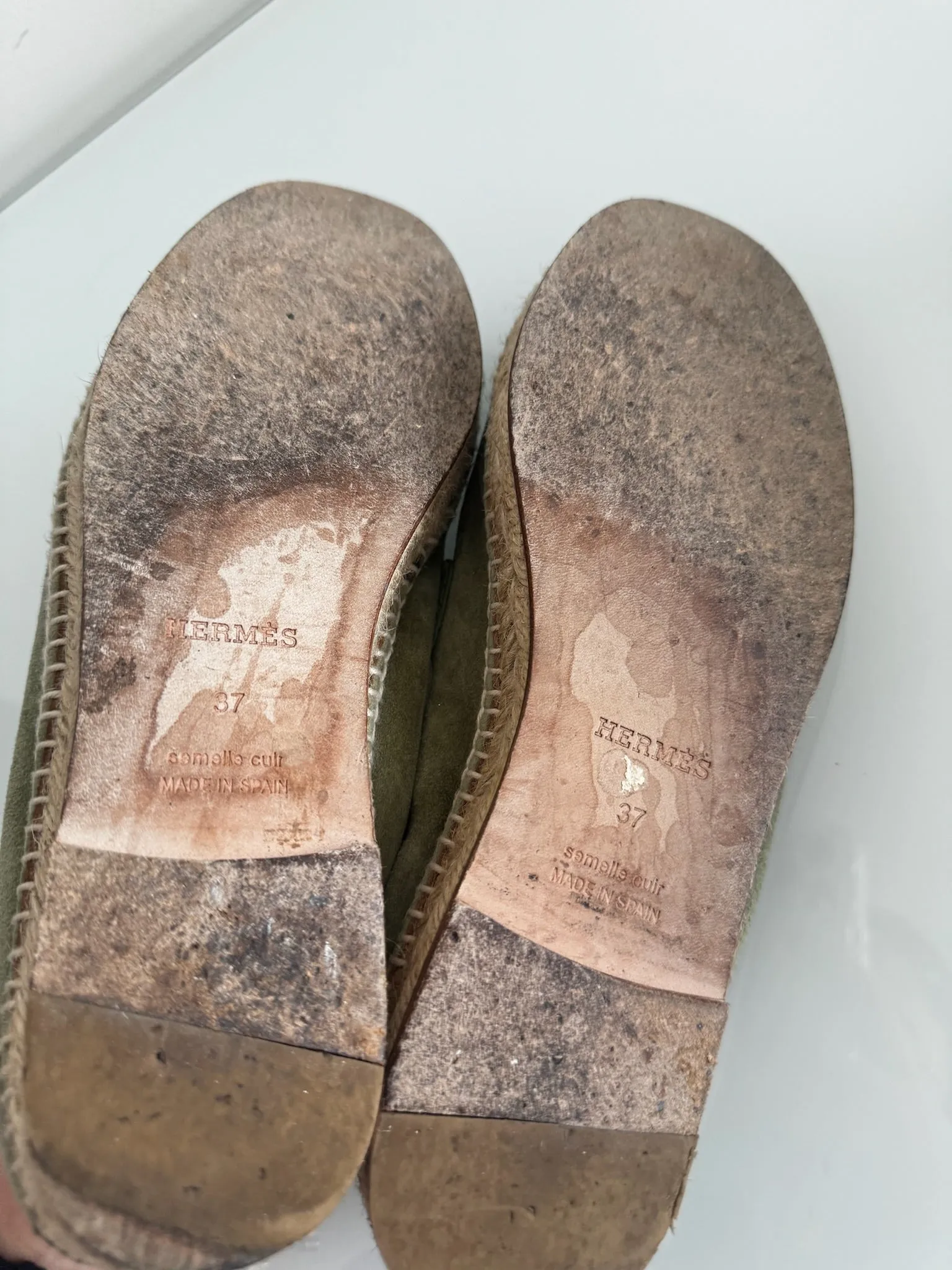 Hermes Vert Sauge Suede Goatskin Trip Espadrille Loafers