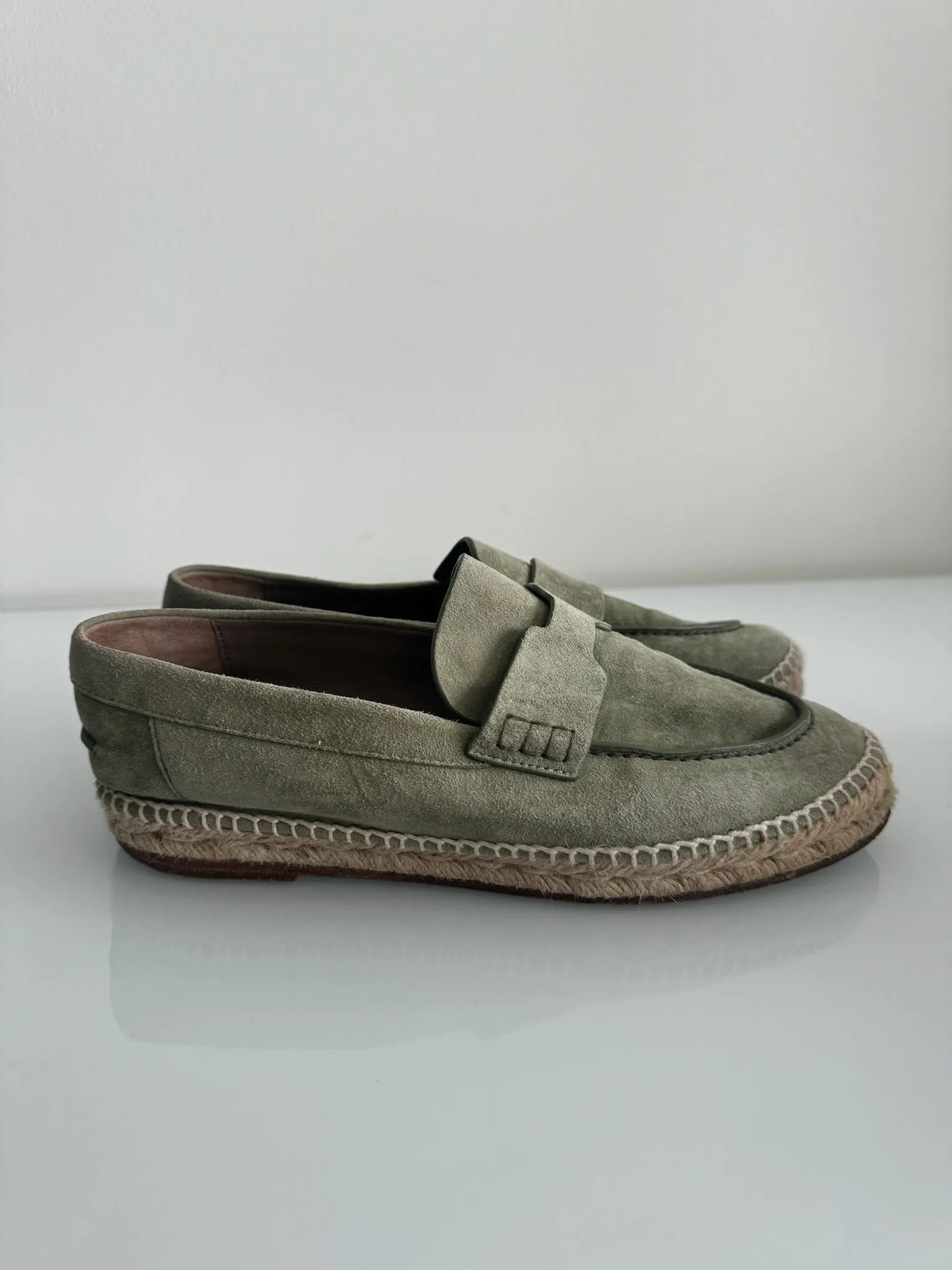 Hermes Vert Sauge Suede Goatskin Trip Espadrille Loafers