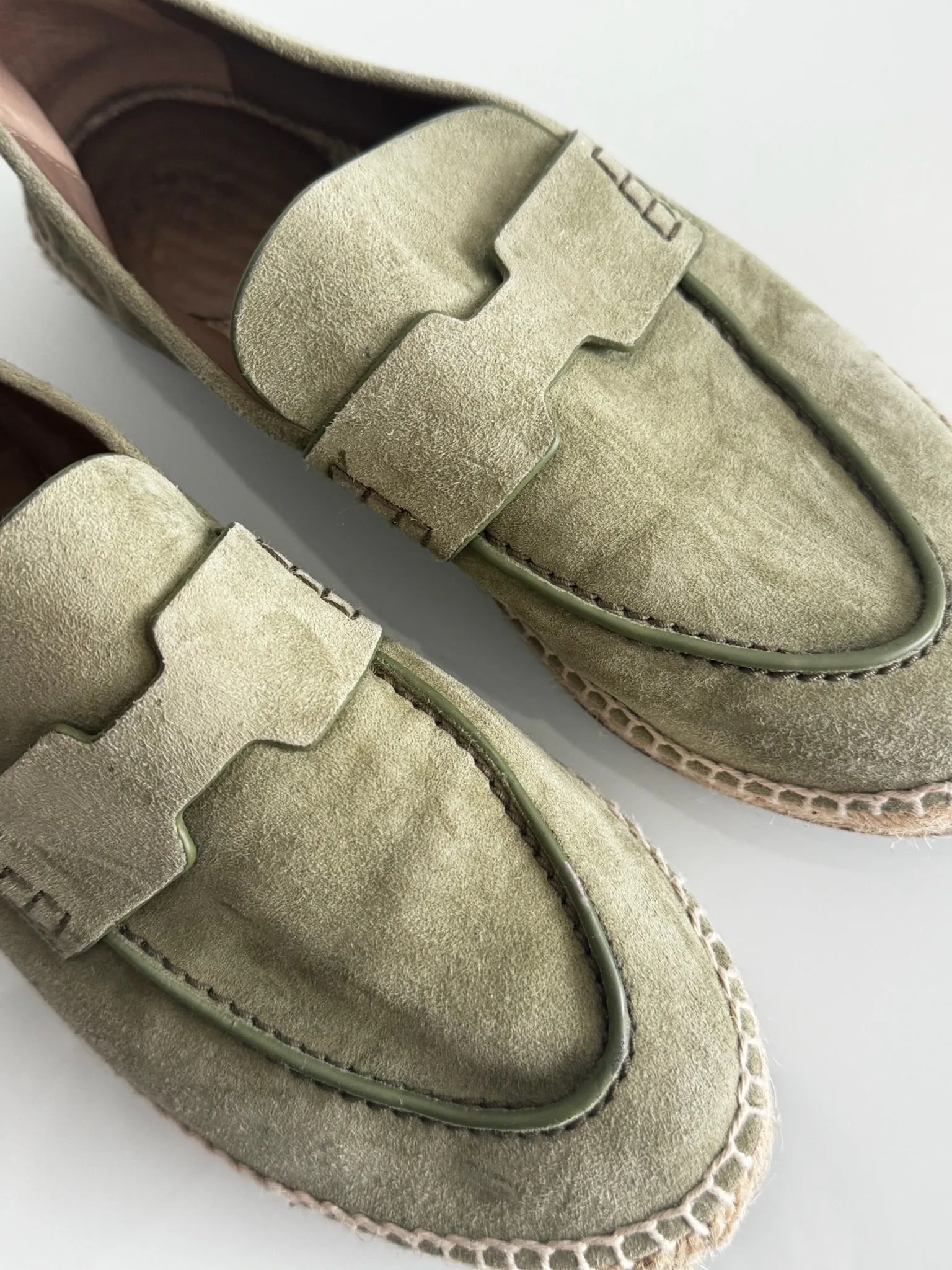 Hermes Vert Sauge Suede Goatskin Trip Espadrille Loafers