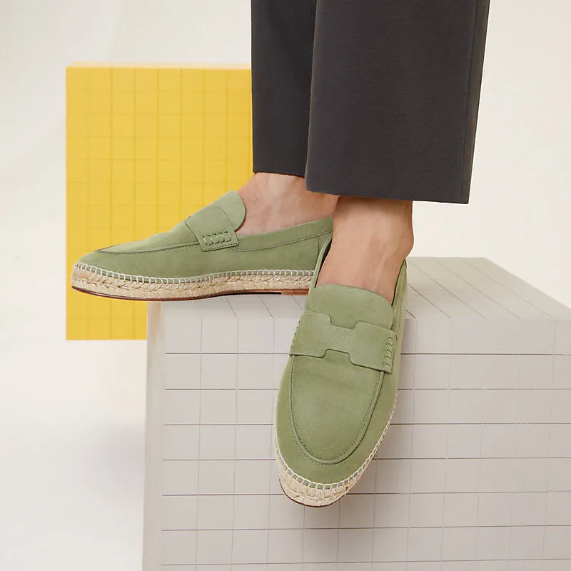 Hermes Vert Sauge Suede Goatskin Trip Espadrille Loafers