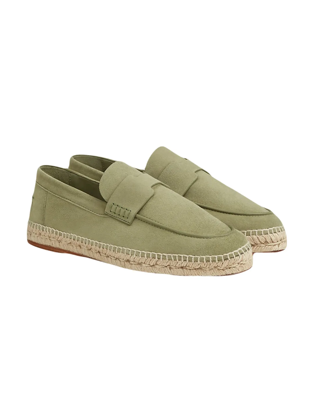 Hermes Vert Sauge Suede Goatskin Trip Espadrille Loafers
