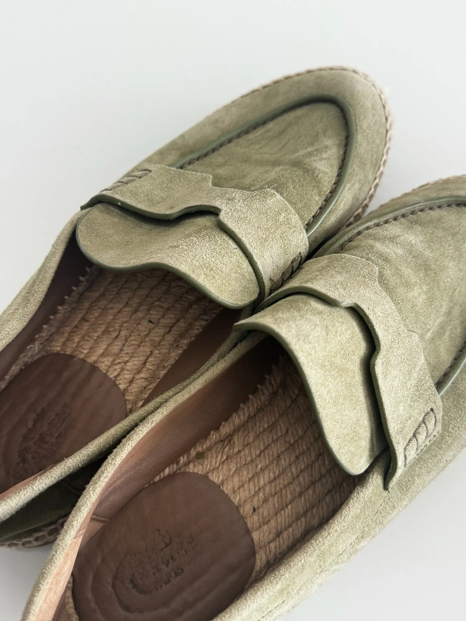 Hermes Vert Sauge Suede Goatskin Trip Espadrille Loafers