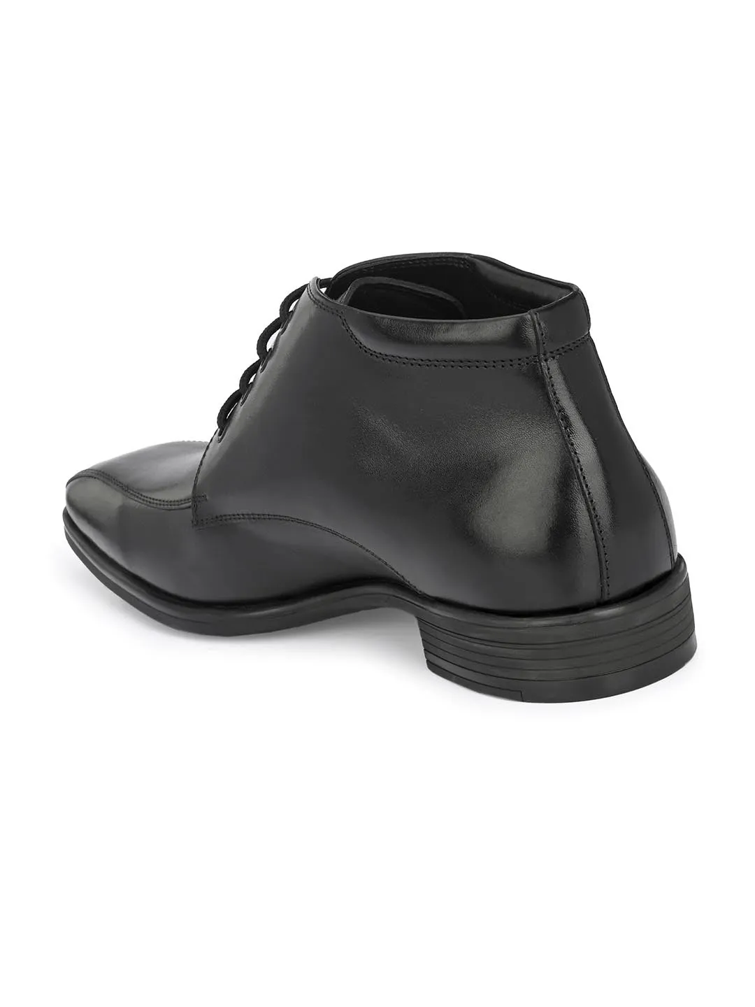 Hitz Men's Black Leather Formal Ankle Shoes with Laces