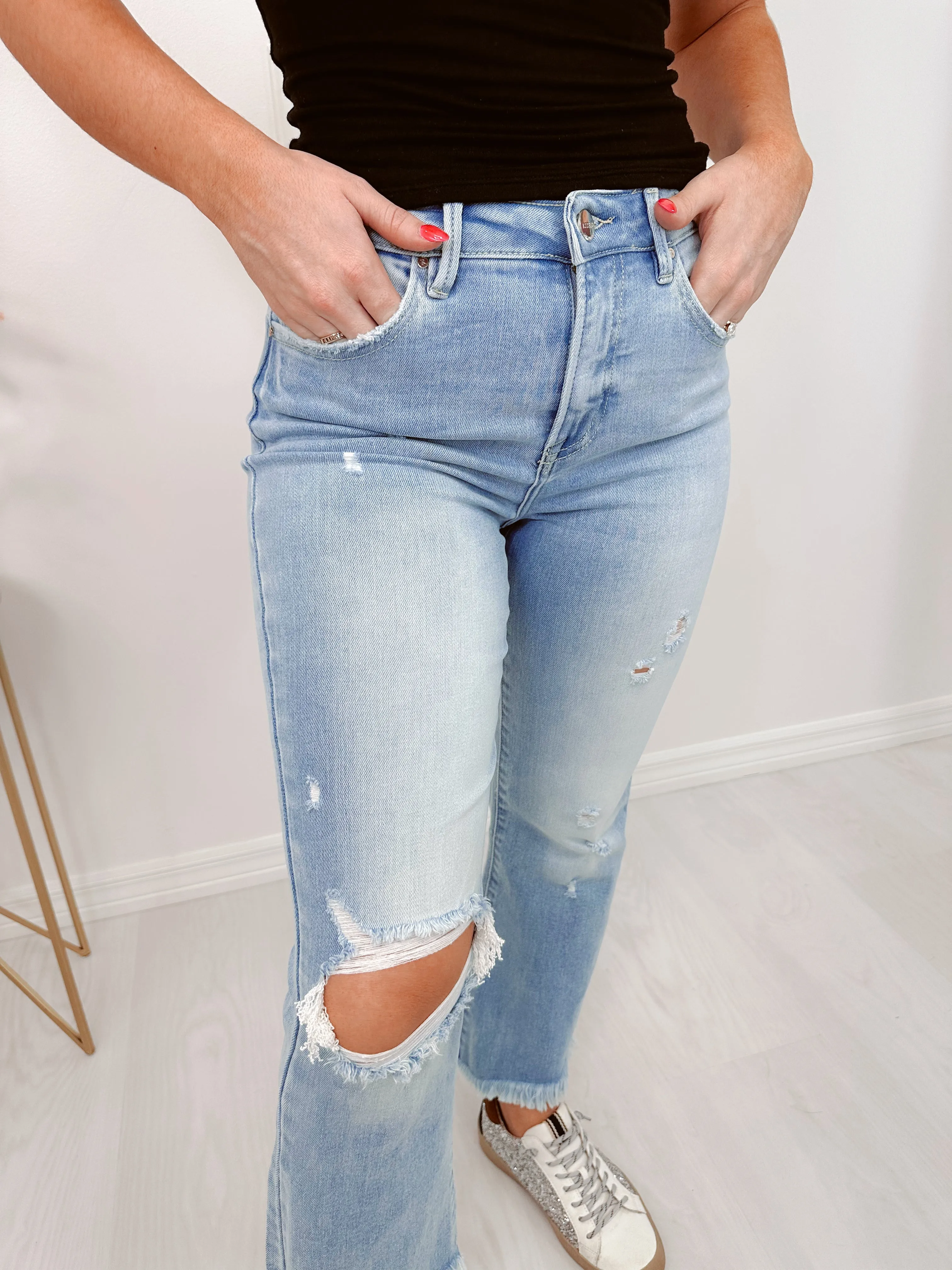 Hustler High Rise Crop Frayed Jeans