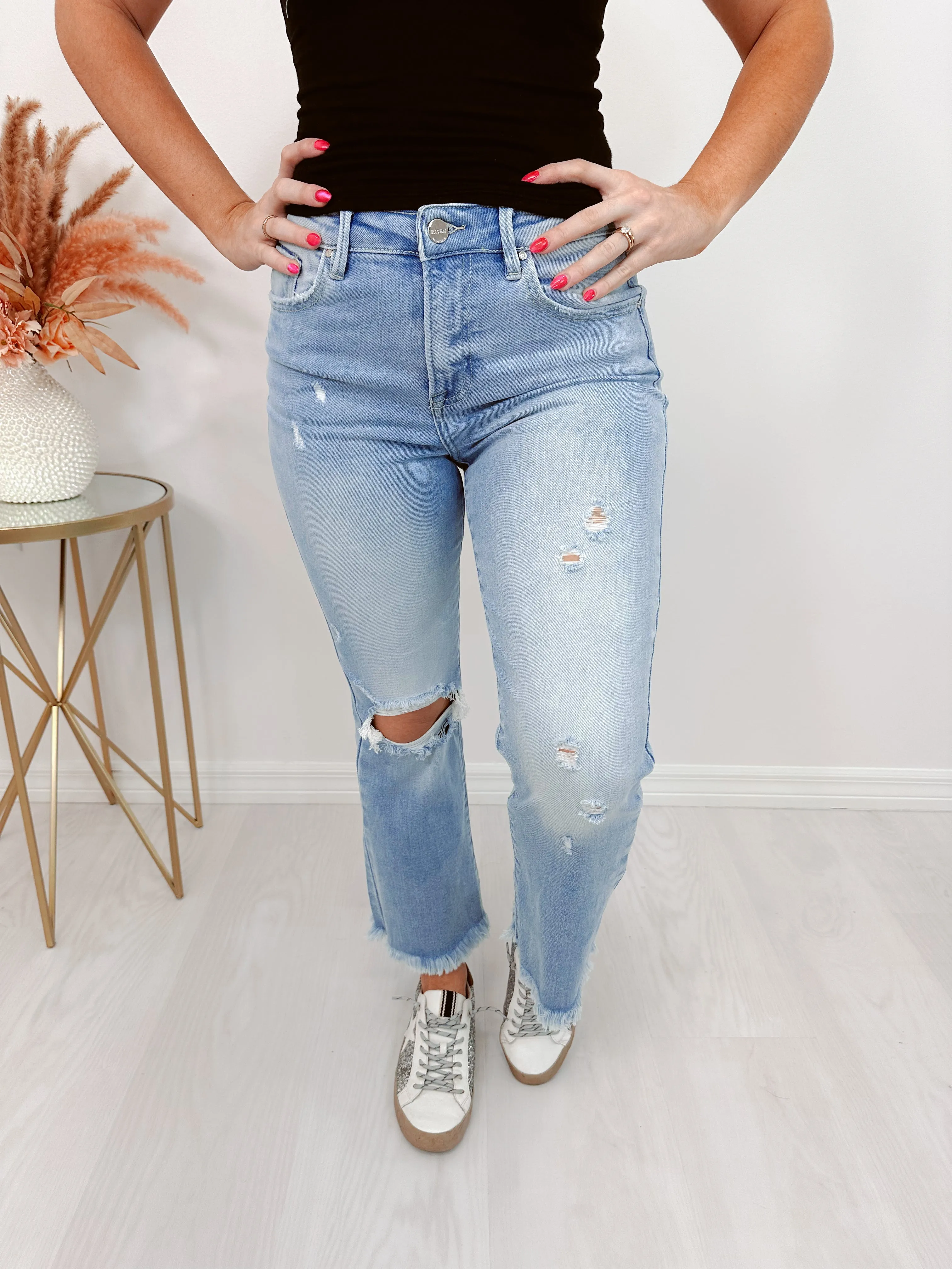 Hustler High Rise Crop Frayed Jeans