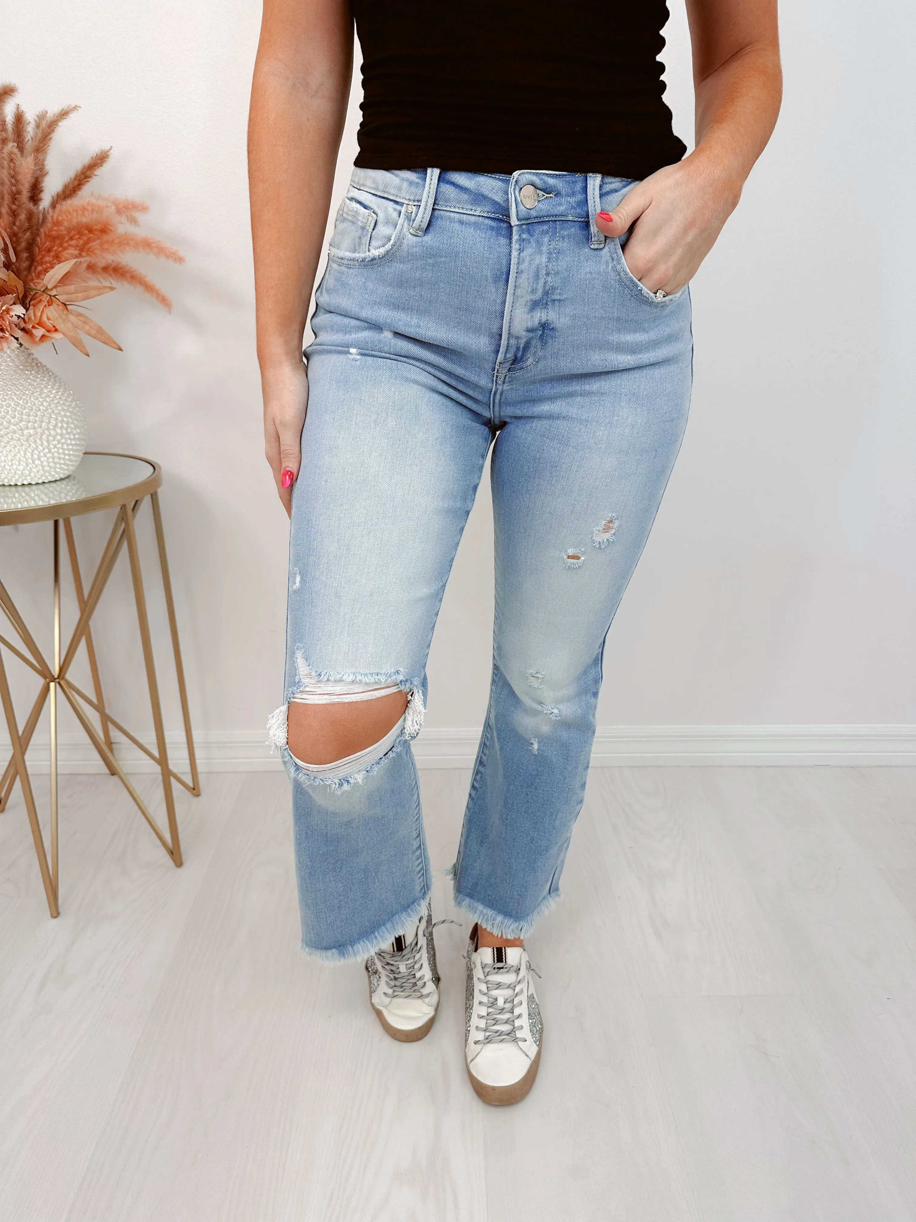 Hustler High Rise Crop Frayed Jeans