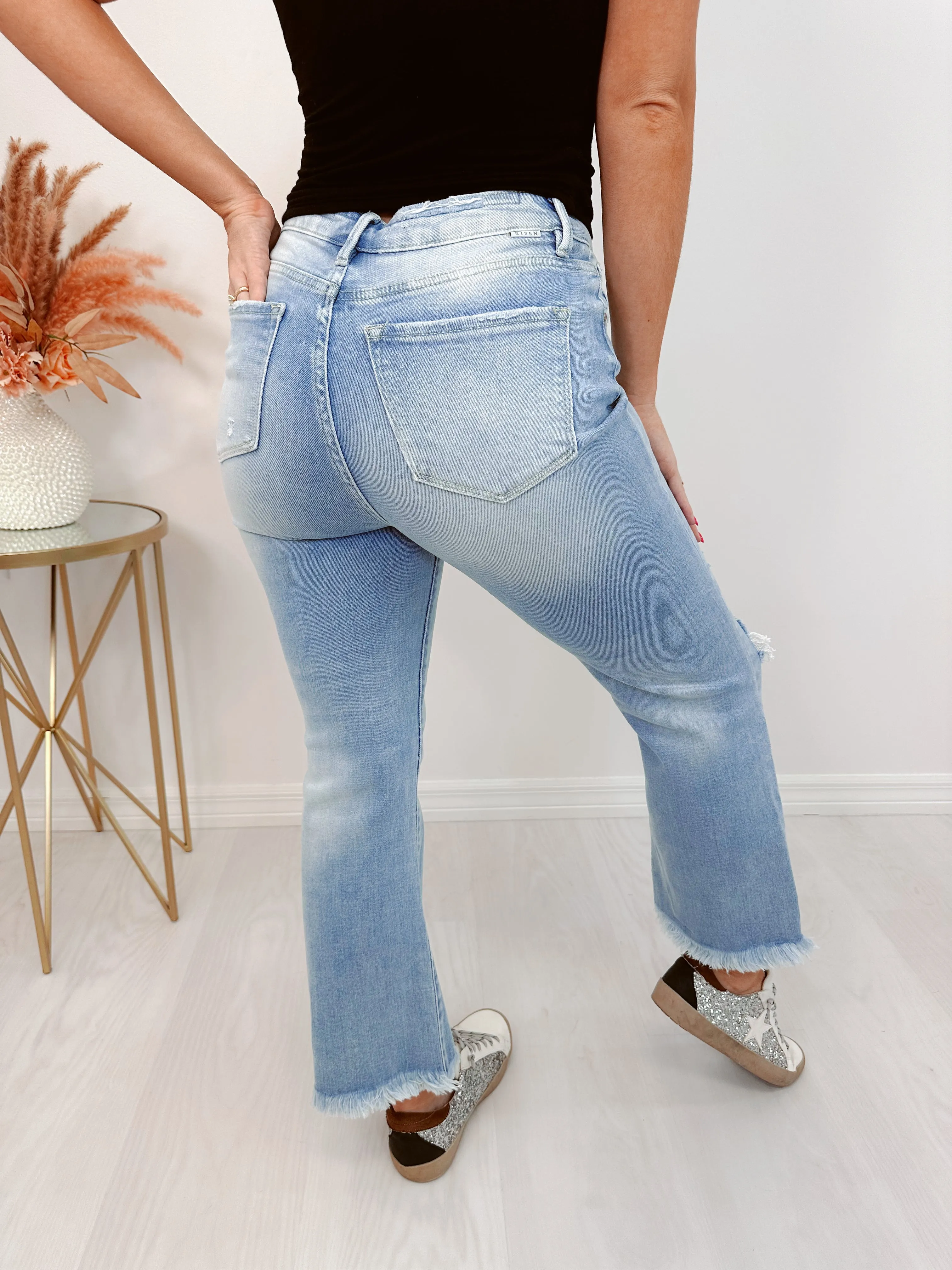 Hustler High Rise Crop Frayed Jeans