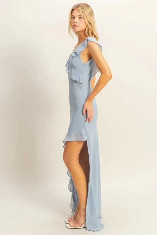 HYFVE Chiffon Ruffle Trim Midi Dress