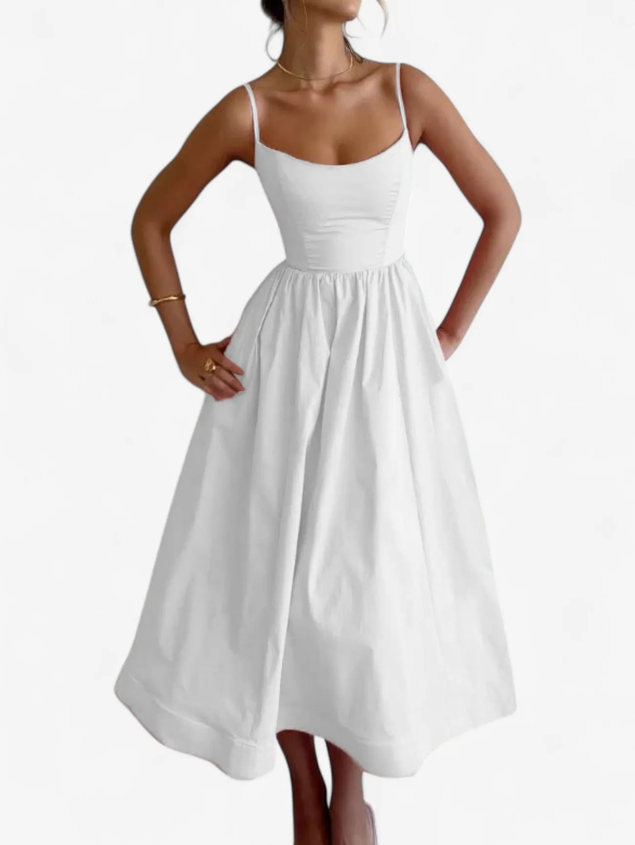 Jada | Women’s Sleeveless Spaghetti Strap Fit Midi Summer Dress