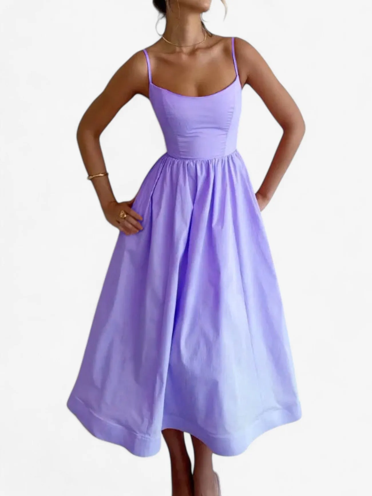 Jada | Women’s Sleeveless Spaghetti Strap Fit Midi Summer Dress