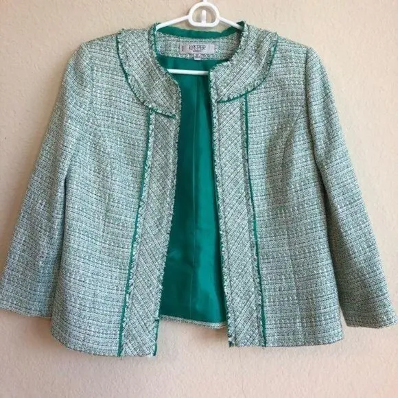 Kasper Tweed Blazer Jacket Fringe Classic Trendy