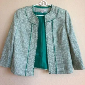 Kasper Tweed Blazer Jacket Fringe Classic Trendy