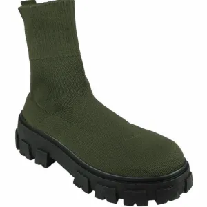Khaki Chunky Sock Ankle Boots