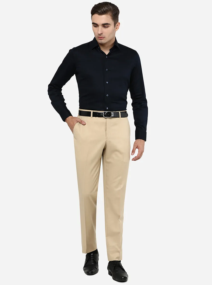 Khaki Solid Classic Fit Formal Trouser | JadeBlue