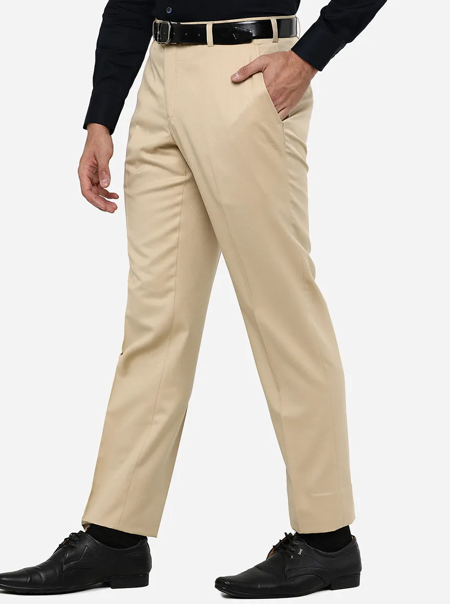 Khaki Solid Classic Fit Formal Trouser | JadeBlue