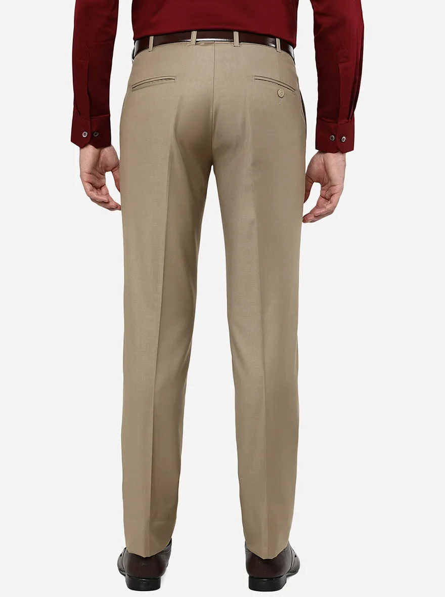 Khaki Solid Slim Fit Formal Trouser | Metal
