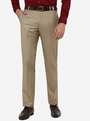Khaki Solid Slim Fit Formal Trouser | Metal