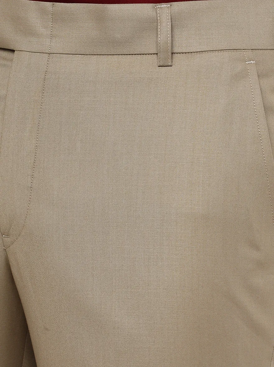 Khaki Solid Slim Fit Formal Trouser | Metal