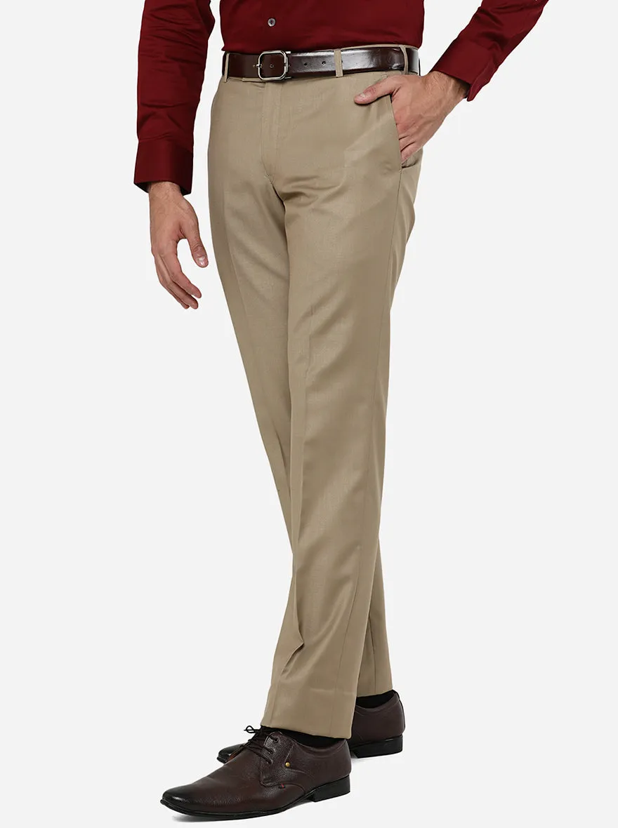 Khaki Solid Slim Fit Formal Trouser | Metal